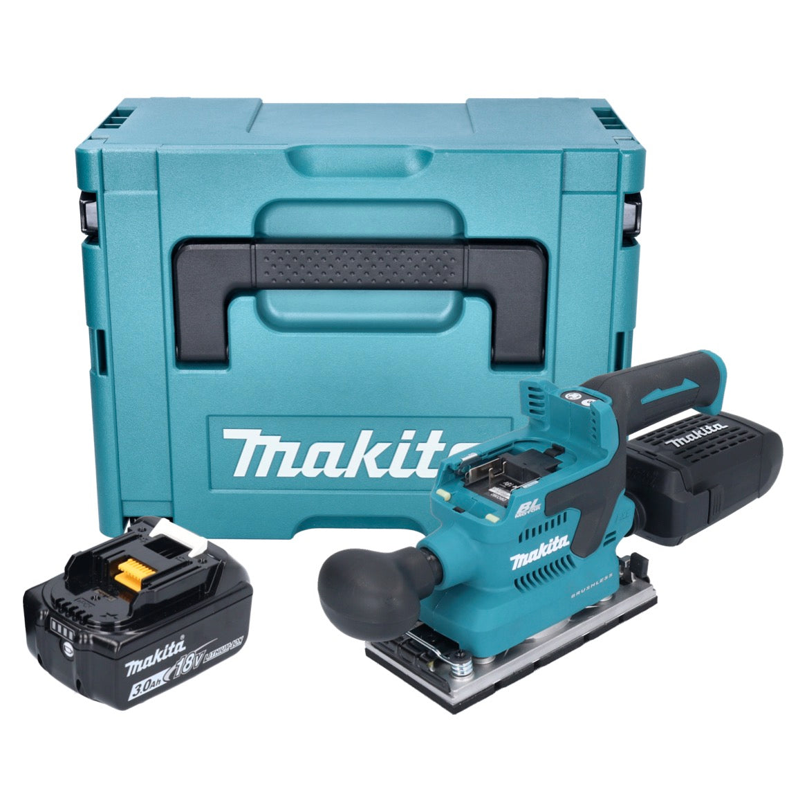 Makita DBO 382 F1J Akku Schwingschleifer 18 V 93 x 185 mm Brushless + 1x Akku 3,0 Ah + Makpac - ohne Ladegerät