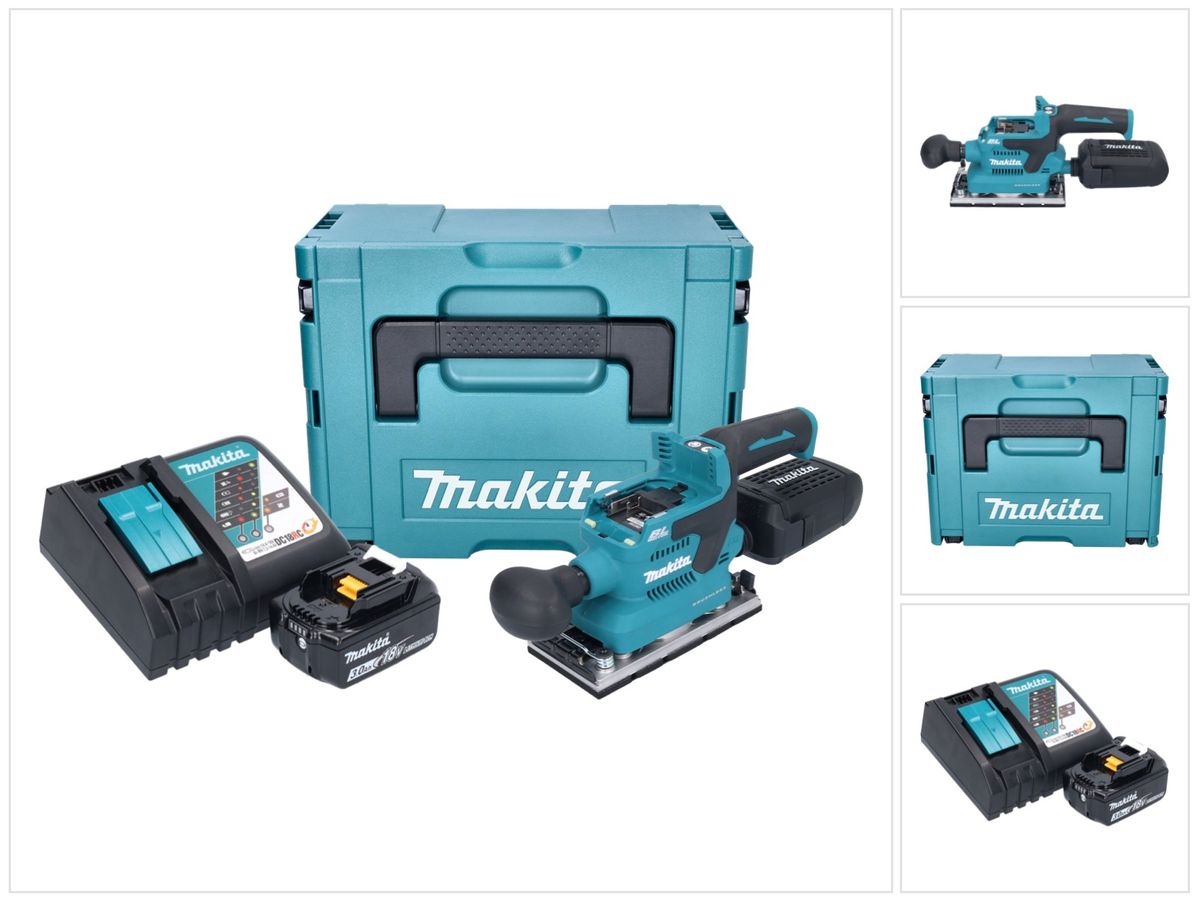 Makita DBO 382 RF1J Akku Schwingschleifer 18 V 93 x 185 mm Brushless + 1x Akku 3,0 Ah + Ladegerät + Makpac