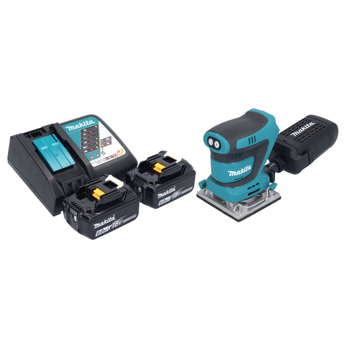 Makita DBO 484 RG Akku Schwingschleifer 18 V 112 x 102 mm + 2x Akku 6,0 Ah + Ladegerät