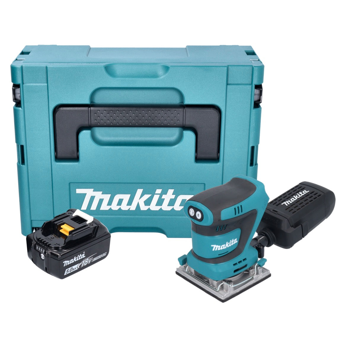 Makita DBO 484 T1J Akku Schwingschleifer 18 V 112 x 102 mm + 1x Akku 5,0 Ah + Makpac - ohne Ladegerät