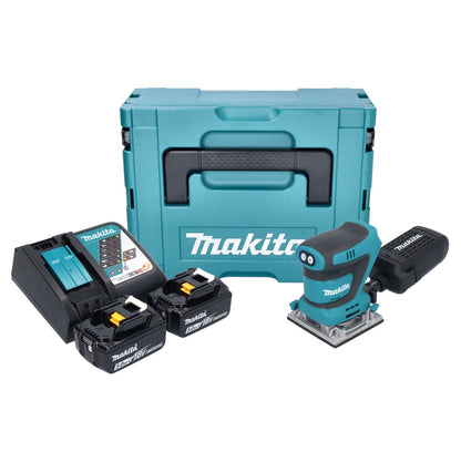 Makita DBO 484 RTJ Akku Schwingschleifer 18 V 112 x 102 mm + 2x Akku 5,0 Ah + Ladegerät + Makpac