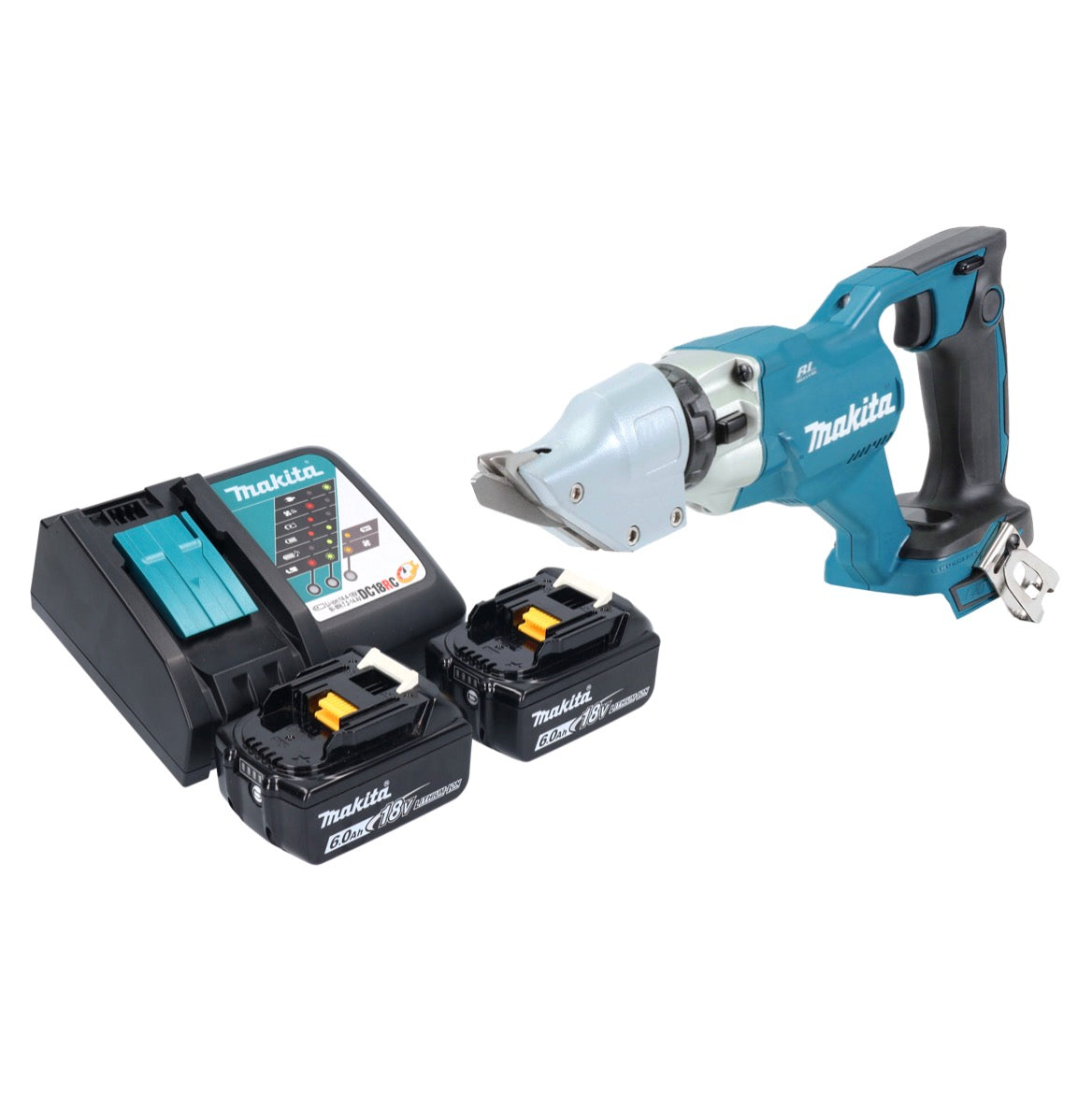 Makita DJS 200 RG Akku Blechschere 18 V 2,0 mm Brushless + 2x Akku 6,0 Ah + Ladegerät