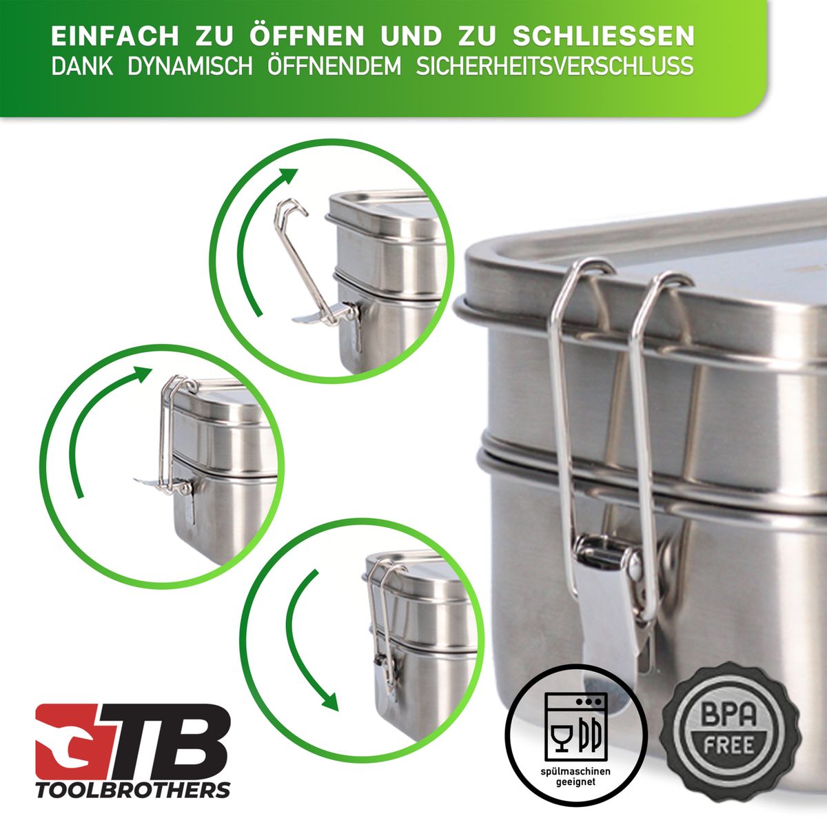 Toolbrothers Fan Lunchpaket in Hardcase Tragetasche Lunchtasche Wasserdicht  mit 2 Etagen Brotdose, Edelstahl Deckel 1340 ml + Edelstahl Trinkflasche 600 ml + 4 in 1 Multifunktions Besteck