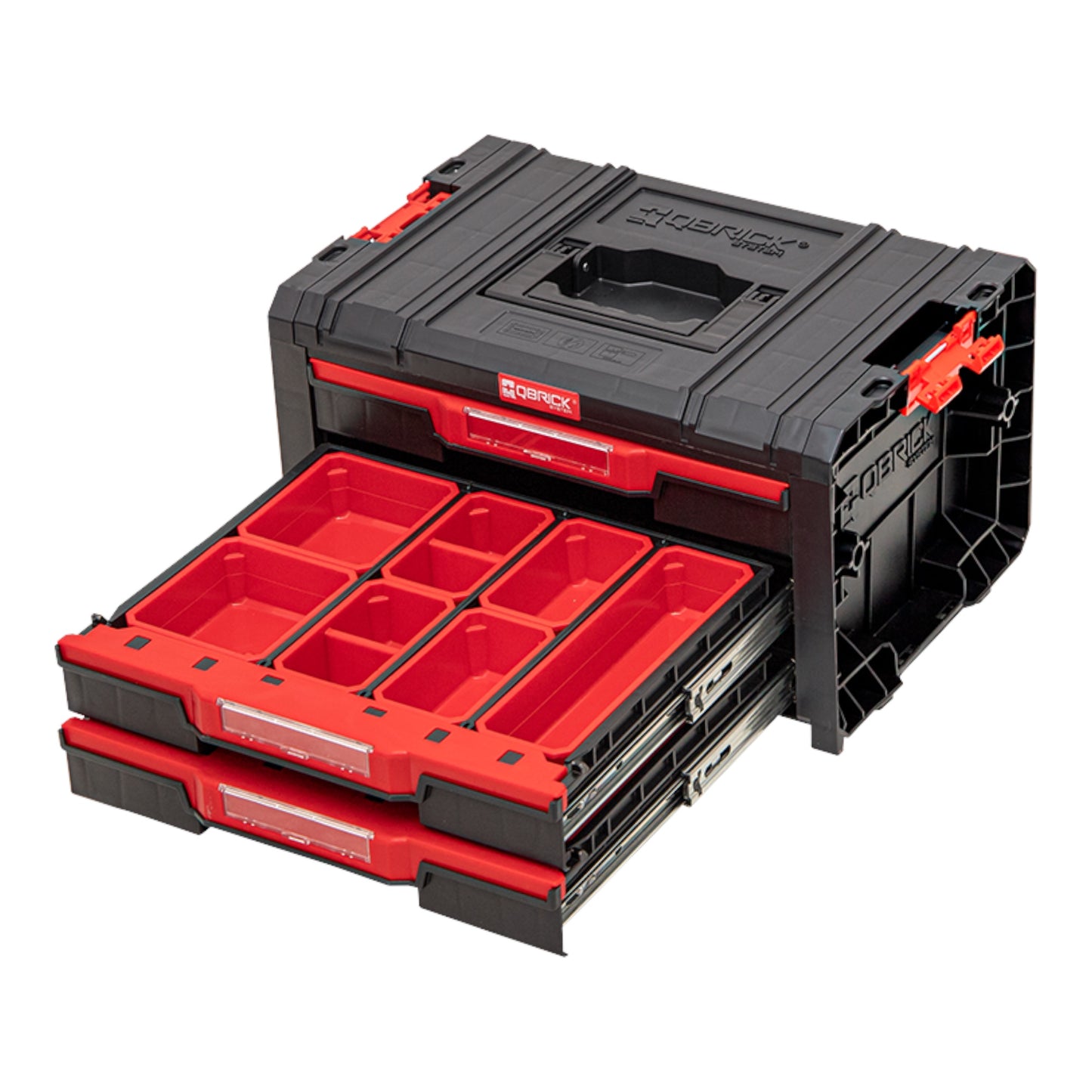 Qbrick System PRO Drawer 3 Toolbox 2.0 Expert stapelbar 450 x 310 x 244 mm 3x 4,5 l IP54 mit drei Schubläden 21 Inlays