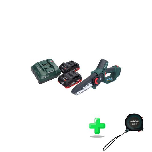 Metabo MS 18 LTX 15 Akku Gehölzsäge 18 V 15 cm 5 m/s + 2x Akku 4,0 Ah + Ladegerät + Metabo Maßband 5 Meter