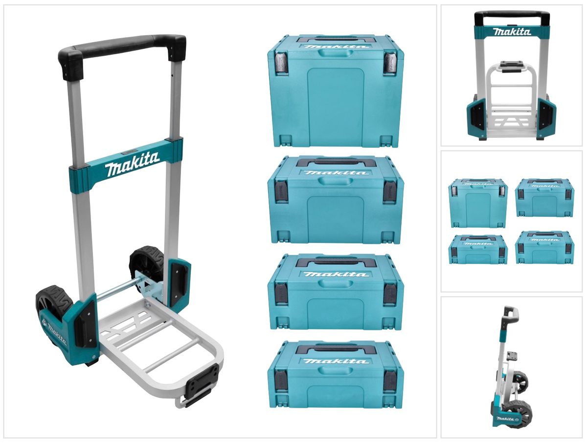 Makita TR00000001 Trolley Transportwagen + Makpac Gr. 1 + Gr. 2 + Gr. 3 + Gr. 4 Systemkoffer