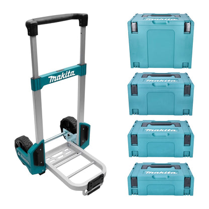 Makita TR00000001 Trolley Transportwagen + Makpac Gr. 1 + Gr. 2 + Gr. 3 + Gr. 4 Systemkoffer