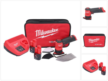 Meuleuse à pointes sur batterie Milwaukee M12 FDSS-202B 12 V 88,8 x 63,5 mm + 2x batteries 2,0 Ah + chargeur