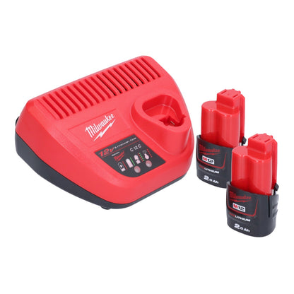 Meuleuse à pointes sur batterie Milwaukee M12 FDSS-202B 12 V 88,8 x 63,5 mm + 2x batteries 2,0 Ah + chargeur