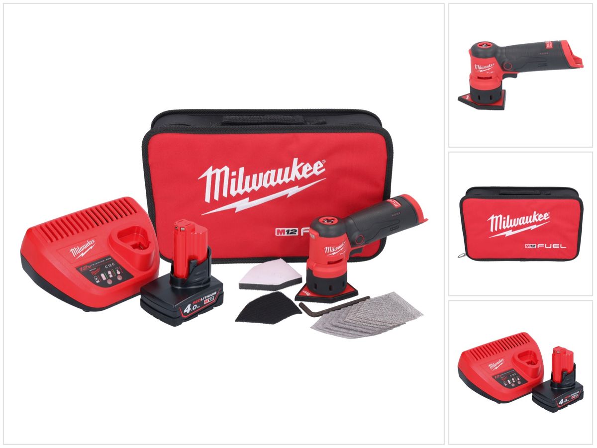 Milwaukee M12 FDSS-401B Akku Punktschleifer 12 V 88,8 x 63,5 mm + 1x Akku 4,0 Ah + Ladegerät