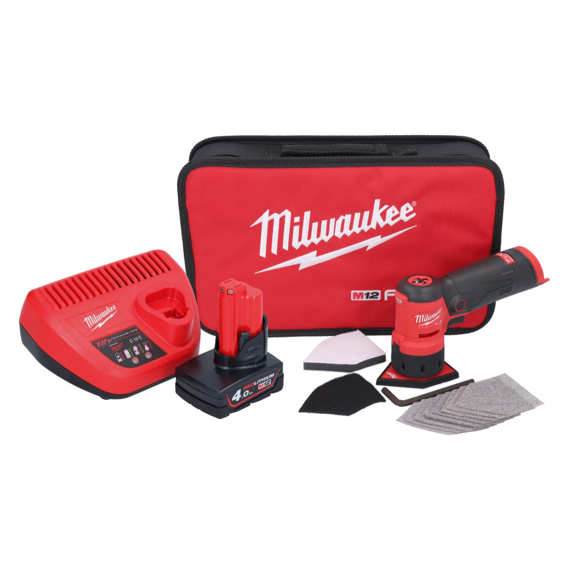 Milwaukee M12 FDSS-401B Akku Punktschleifer 12 V 88,8 x 63,5 mm + 1x Akku 4,0 Ah + Ladegerät