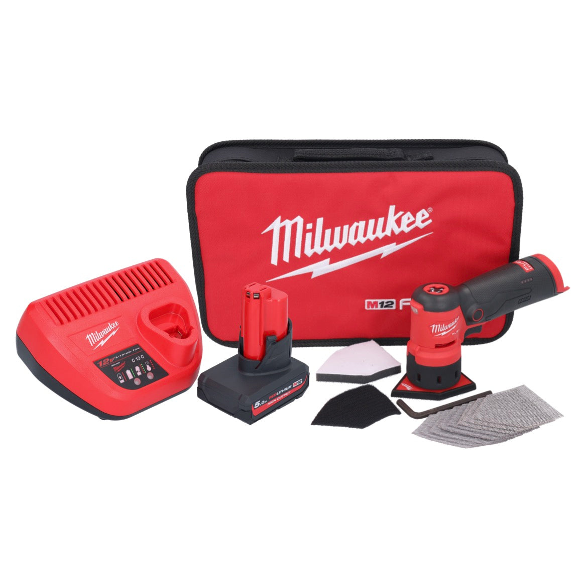 Milwaukee M12 FDSS-501B Akku Punktschleifer 12 V 88,8 x 63,5 mm + 1x Akku 5,0 Ah + Ladegerät