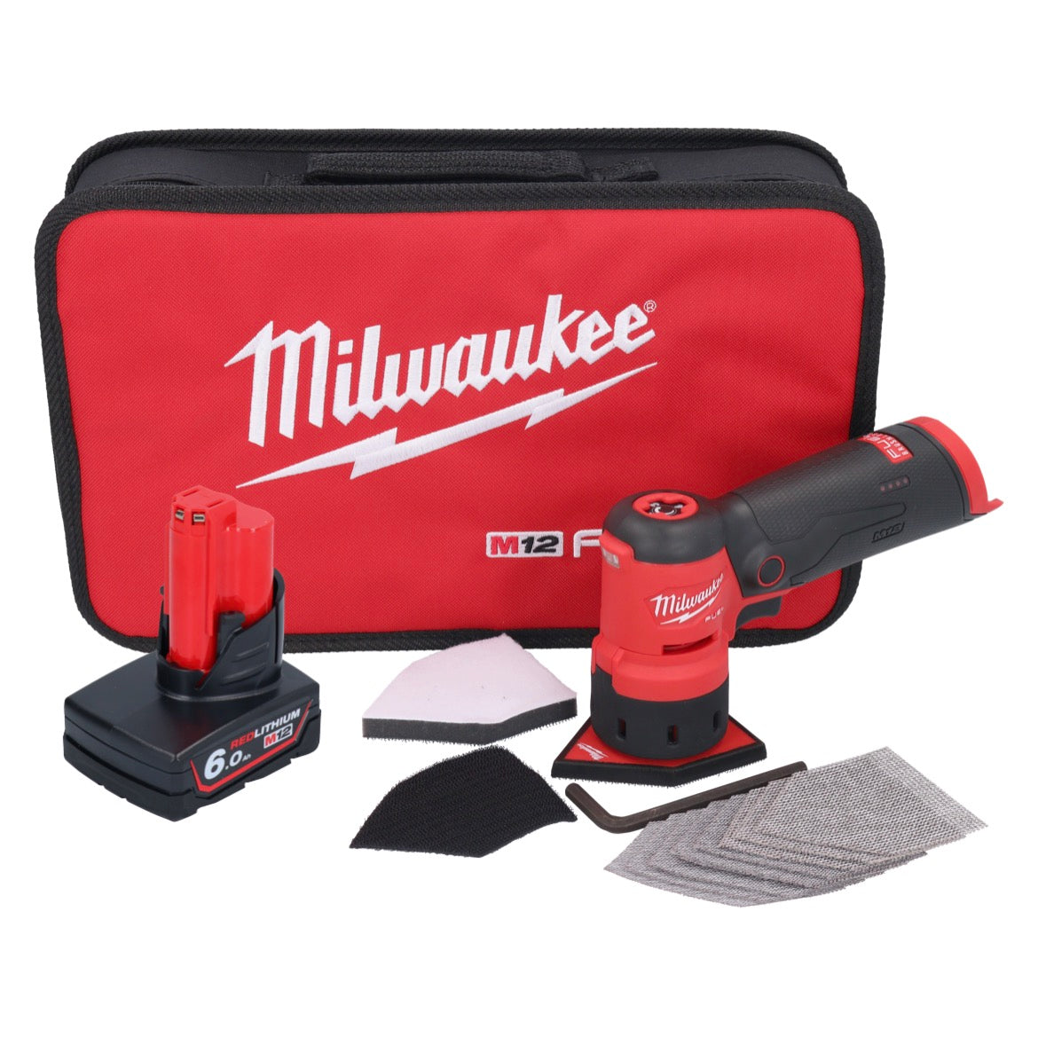 Milwaukee M12 FDSS-601B Akku Punktschleifer 12 V 88,8 x 63,5 mm + 1x Akku 6,0 Ah - ohne Ladegerät