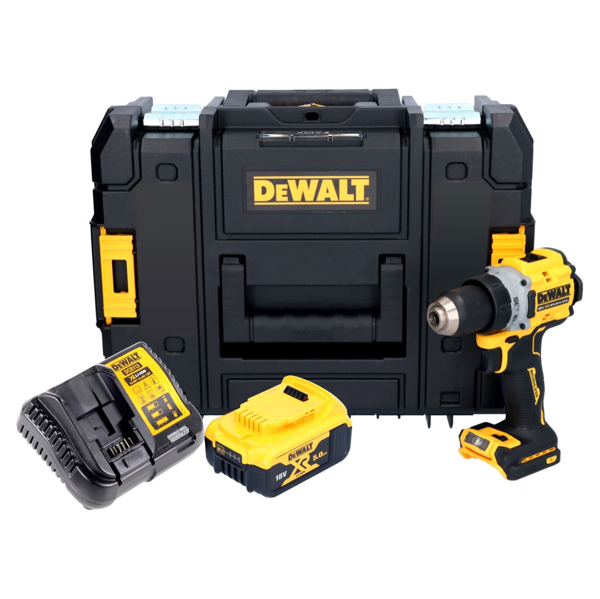 DeWalt DCD 800 P1T Akku Bohrschrauber 18 V 90 Nm Brushless + 1x Akku 5,0 Ah + Ladegerät + TSTAK