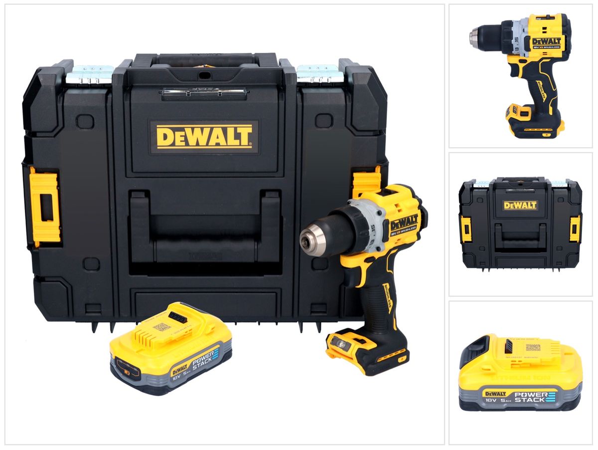 Perceuse-visseuse sans fil DeWalt DCD 800 NT 18 V 90 Nm sans balais + 1x batterie 5,0 Ah + TSTAK - sans chargeur