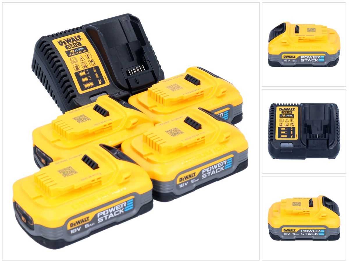 Dewalt Akku Starter Set 18 V DCB 115 H4 4x Powerstack Akku 5,0 Ah + DCB 115 XR Ladegerät