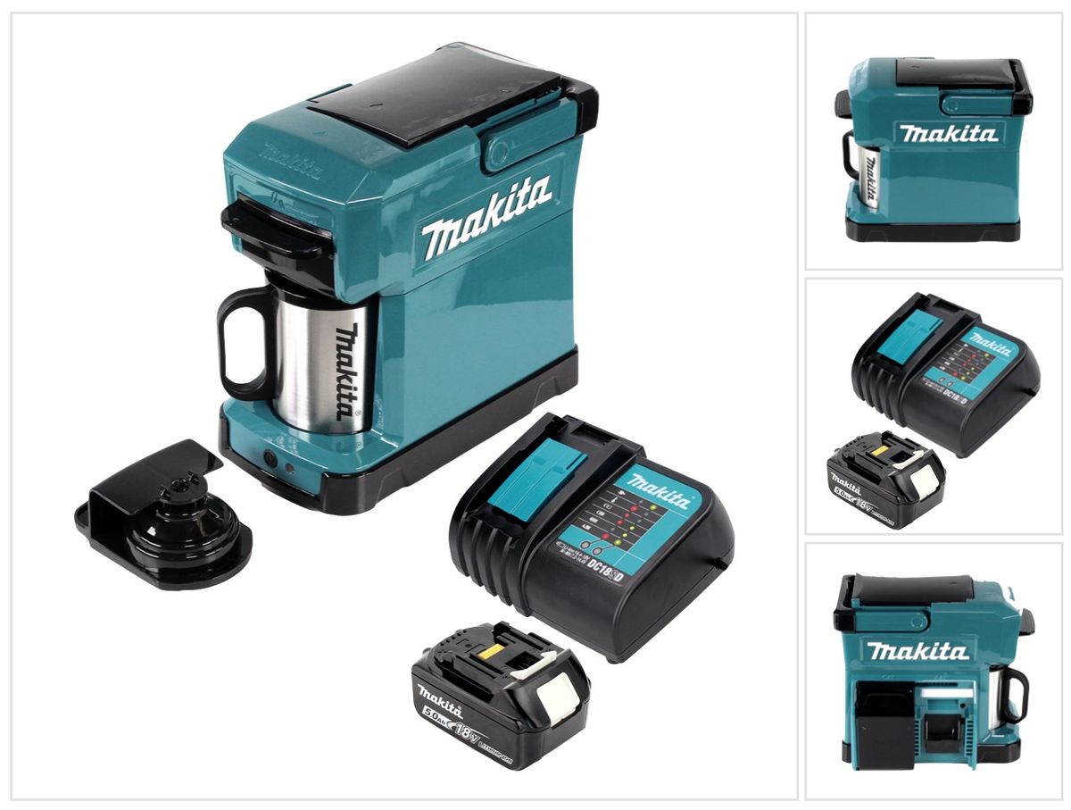 Machine à café Makita DCM 501 RT fonctionnant sur batterie, portable + 1 batterie et chargeur 5,0 Ah