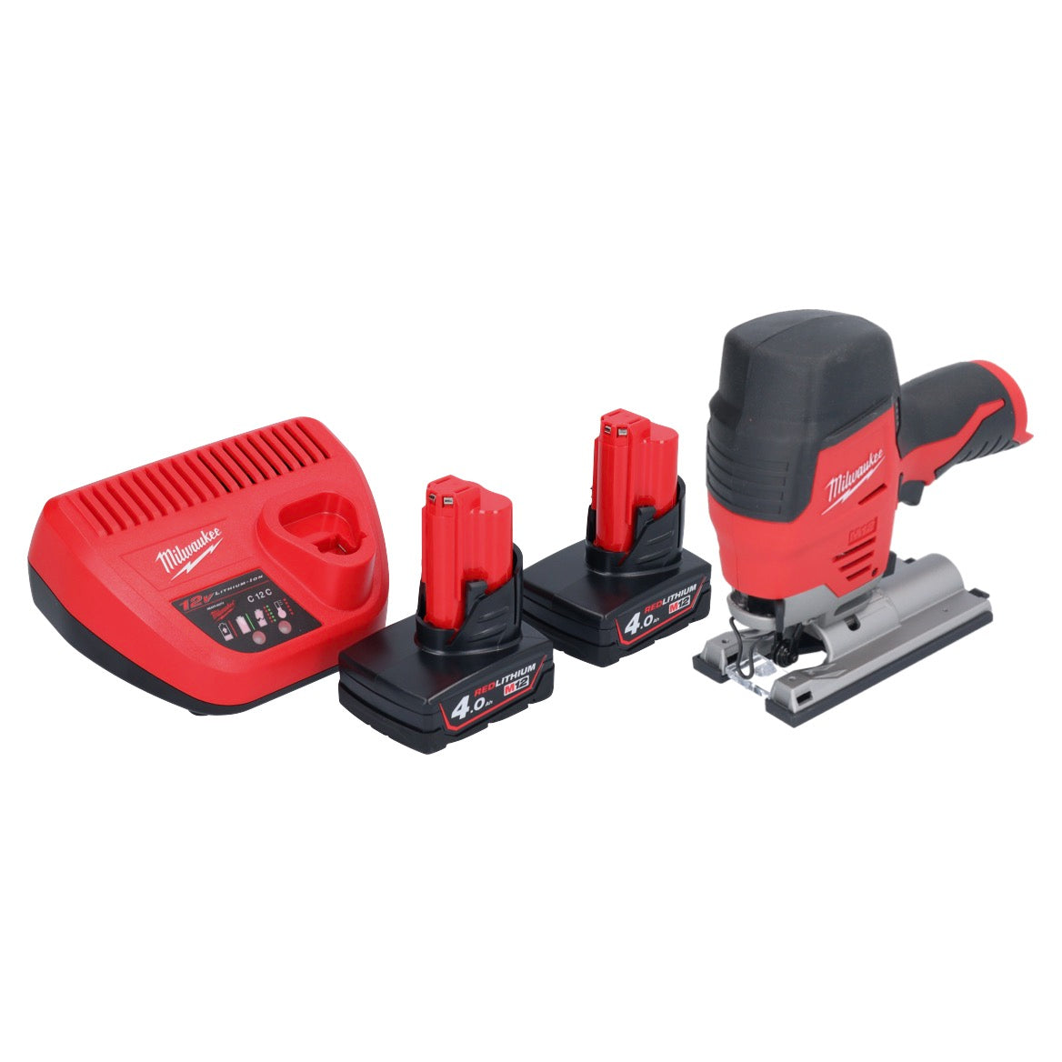 Milwaukee M12 JS-402 Akku Stichsäge 12 V + 2x Akku 4,0 Ah + Ladegerät