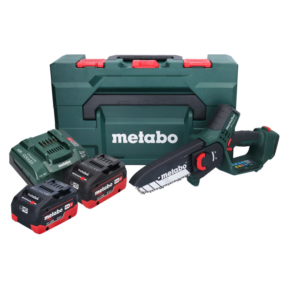 Metabo MS 18 LTX 15 Akku Gehölzsäge 18 V 15 cm 5 m/s + 2x Akku 5,5 Ah + Ladegerät + metaBOX