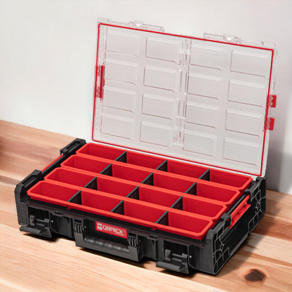 Qbrick System ONE Organizer XL 2.0 Long Bin stapelbar 582 x 387 x 131 mm 13,5 l IP66 mit 4 Inlays und 12 Trennwände