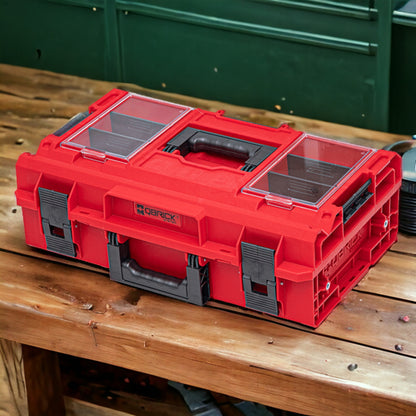 Qbrick System ONE 200 2.0 Profi RED ULTRA HD Custom Werkzeugkoffer modularer Organizer 585 x 385 x 190 mm 15,4 l stapelbar IP66