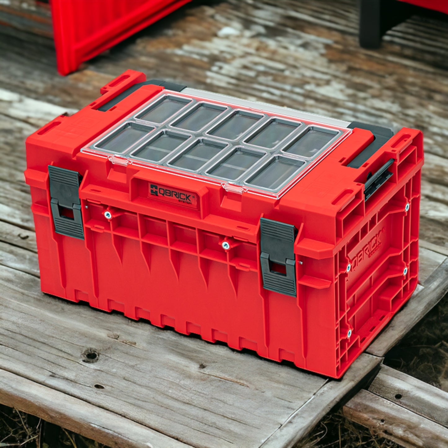 Qbrick System ONE 350 2.0 Expert RED ULTRA HD Custom Werkzeugkoffer modularer Organizer 585 x 385 x 320 mm 38 l stapelbar IP66