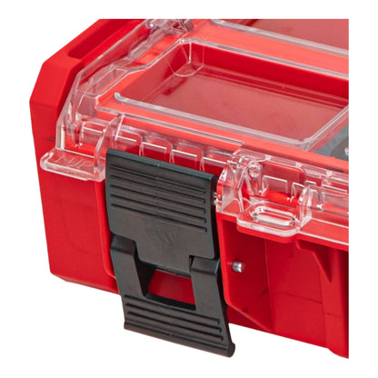 Qbrick System ONE Organiser XL 2.0 Long Bin RED ULTRA HD Custom stapelbar 582 x 387 x 131 mm 13,5 l IP66 mit 4 Inlays und 12 Trennwänden