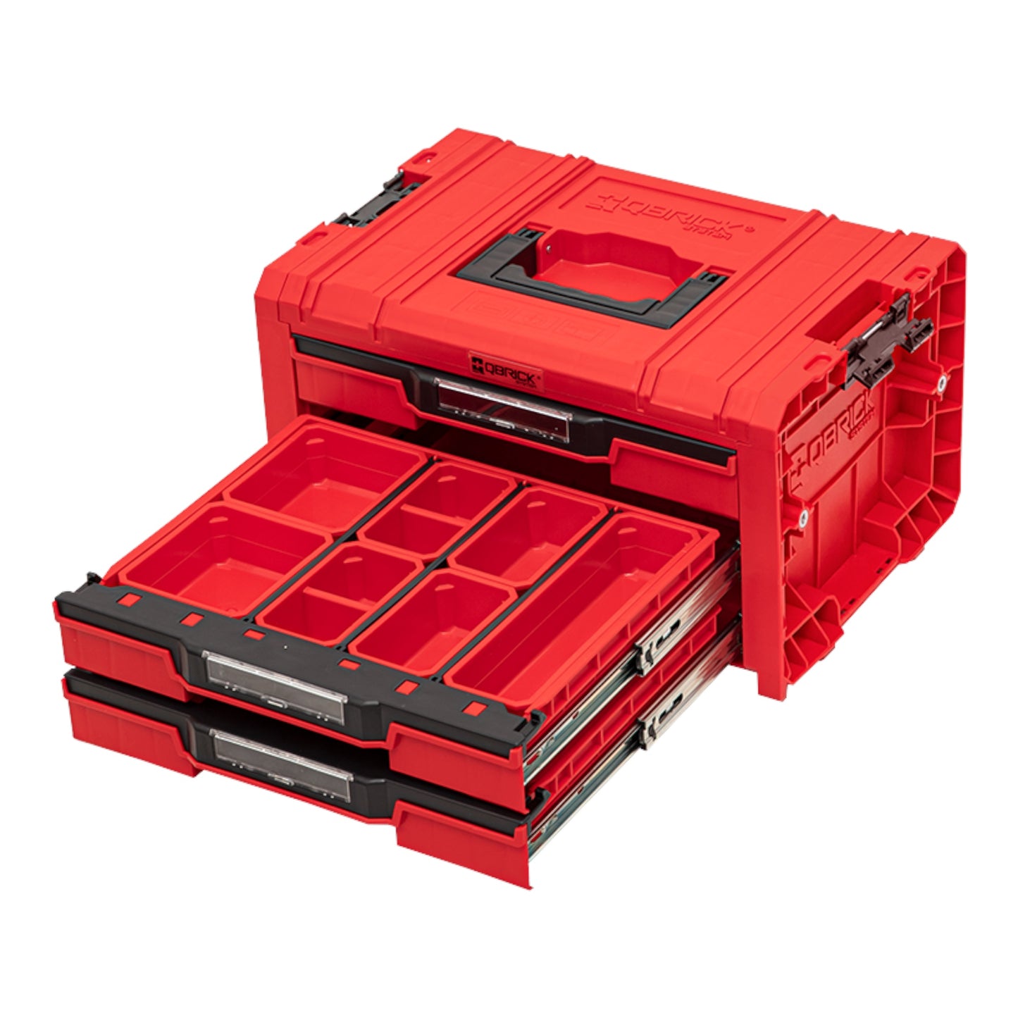 Qbrick System PRO Drawer 3 Toolbox 2.0 Expert RED ULTRA HD Werkzeugkoffer 450 x 310 x 244 mm 13,5 l stapelbar IP54 mit 3 Schubladen