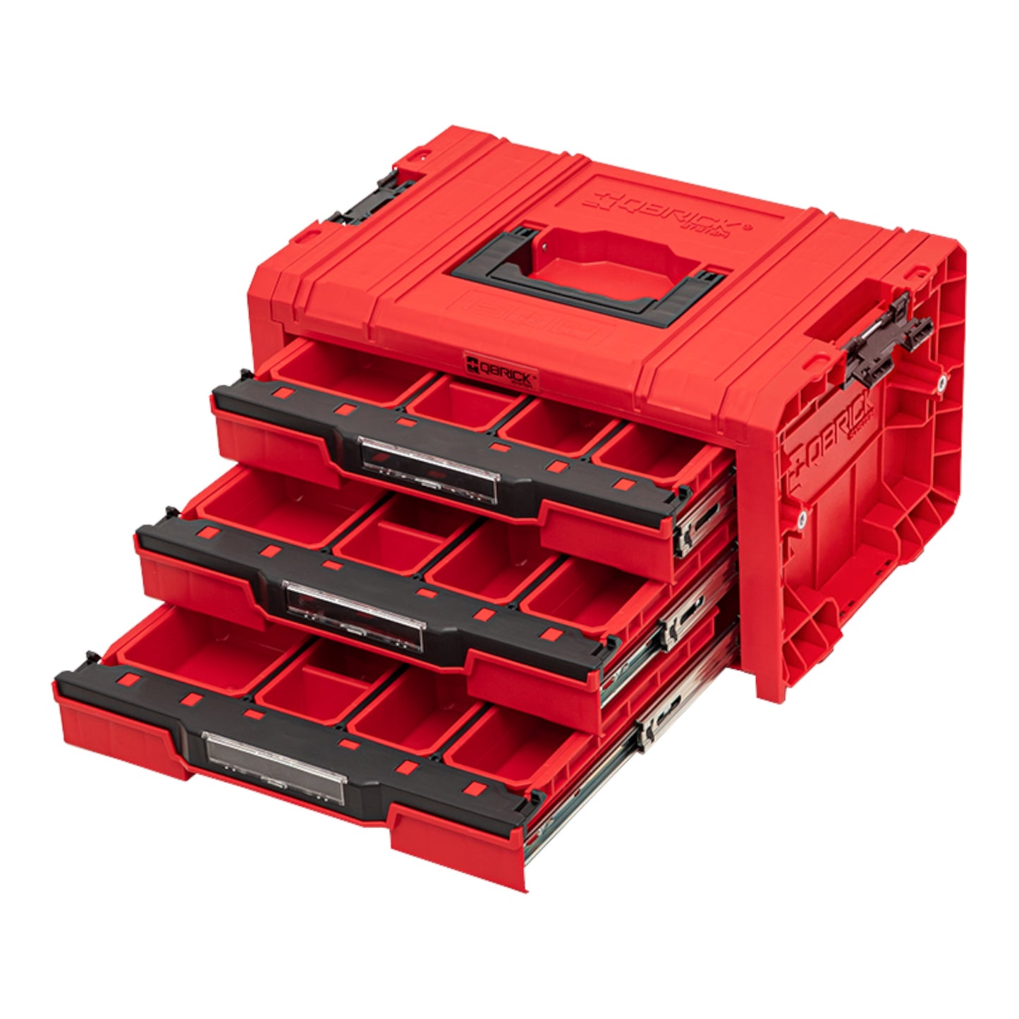 Qbrick System PRO Drawer 3 Toolbox 2.0 Expert RED ULTRA HD mallette à outils 450 x 310 x 244 mm 13,5 l empilable IP54 avec 3 tiroirs