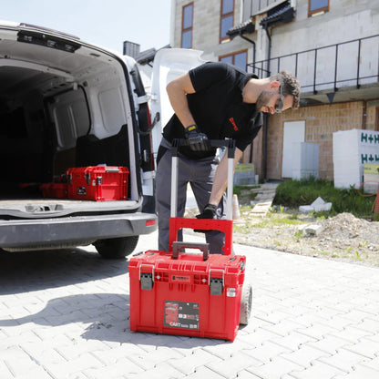 Qbrick System PRIME Cart RED ULTRA HD Custom stapelbar 590 x 425 x 660 mm 37 l IP66 100 kg belastbar mit Doppelteleskopstiel aus Aluminium