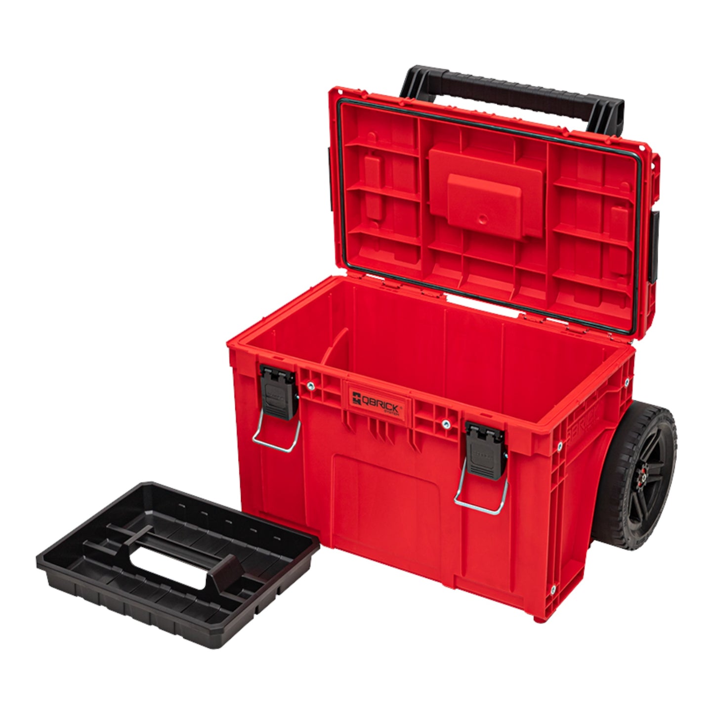 Qbrick System PRIME Cart RED ULTRA HD Custom stapelbar 590 x 425 x 660 mm 37 l IP66 100 kg belastbar mit Doppelteleskopstiel aus Aluminium