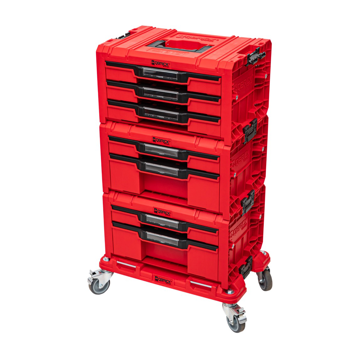 Qbrick System PRO Drawer Workshop Set 3 RED ULTRA HD + 2x Drawer 2 Toolbox + 1x Drawer 3 Toolbox + Rollbrett