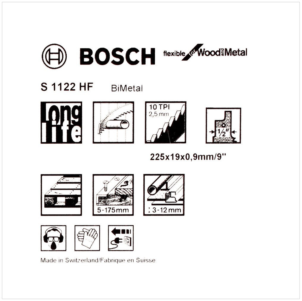 Bosch 5 Säbelsägeblätter 225 mm Flexible for Wood and Metal S 1122 HF / S1122HF ( 2608656021 ) - Toolbrothers