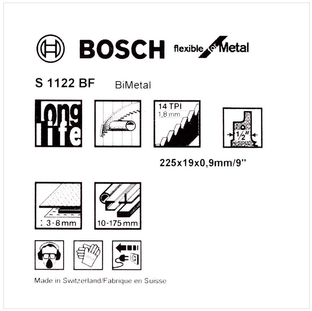 Bosch 5 Säbelsägeblätter 225 mm Flexible for Metal S 1122 BF / S1122BF ( 2608656019 ) - Toolbrothers