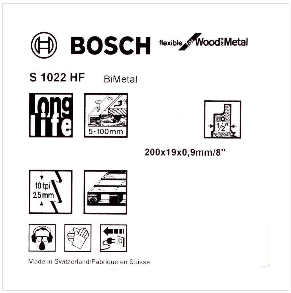 Bosch 5 Säbelsägeblätter 200 mm Flexible for Wood and Metal S 1022 HF / S1022HF( 2608656636 ) - Toolbrothers