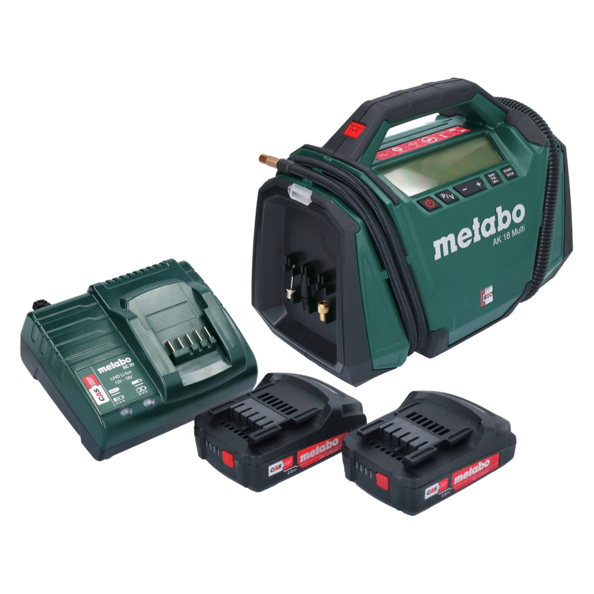 Metabo AK 18 Multi Akku Kompressor 18 V 11 bar + 2x Akku 2,0 Ah + Ladegerät