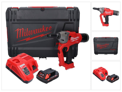 Riveteuse aveugle sur batterie Milwaukee M18 ONEFPRT-201X 18 V 20 kN sans balais + 1x batterie 2,0 Ah + chargeur + boîtier HD