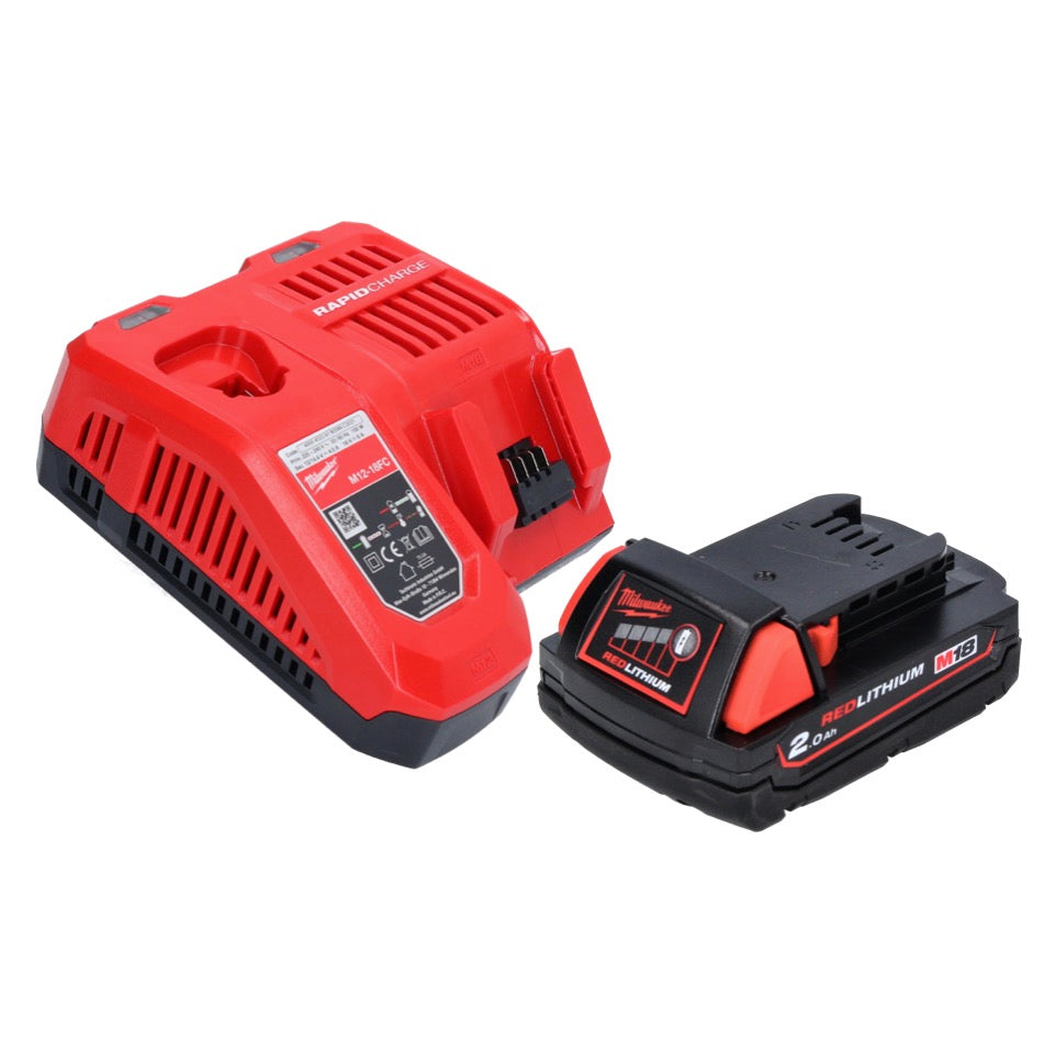 Riveteuse aveugle sur batterie Milwaukee M18 ONEFPRT-201X 18 V 20 kN sans balais + 1x batterie 2,0 Ah + chargeur + boîtier HD