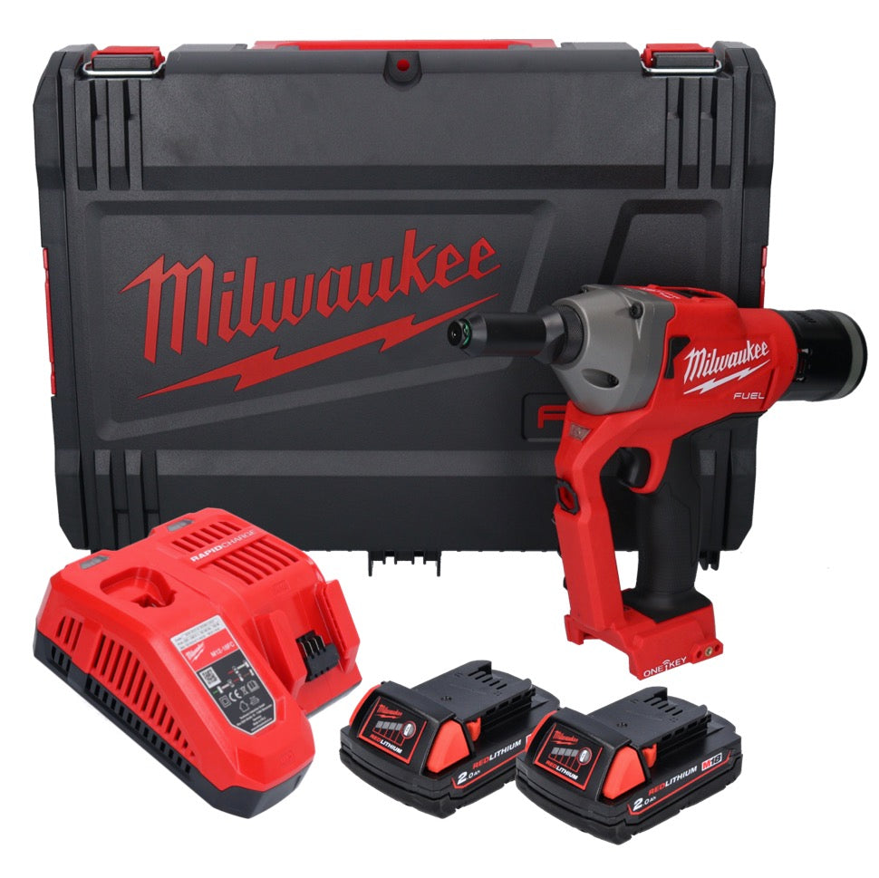 Milwaukee M18 ONEFPRT-202X Akku Blindnietgerät 18 V 20 kN Brushless ( 4933478602 ) + 2x Akku 2,0 Ah + Ladegerät + HD Box