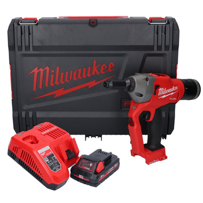 Riveteuse aveugle sur batterie Milwaukee M18 ONEFPRT-301X 18 V 20 kN sans balais + 1x batterie 3,0 Ah + chargeur + boîtier HD