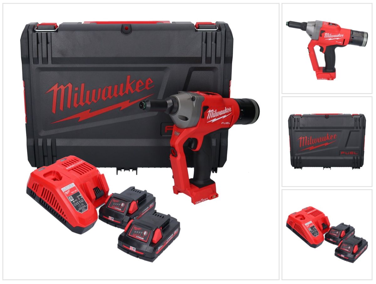 Milwaukee M18 ONEFPRT-302X Akku Blindnietgerät 18 V 20 kN Brushless + 2x Akku 3,0 Ah + Ladegerät + HD Box