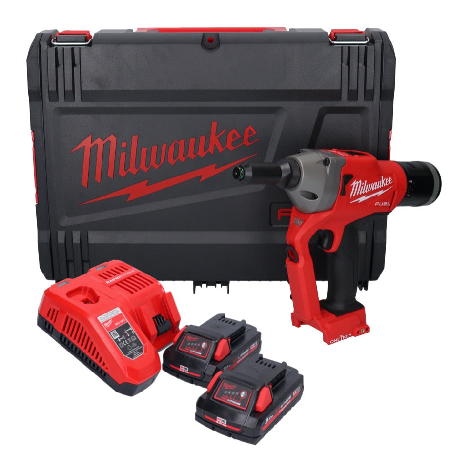 Milwaukee M18 ONEFPRT-302X Akku Blindnietgerät 18 V 20 kN Brushless + 2x Akku 3,0 Ah + Ladegerät + HD Box