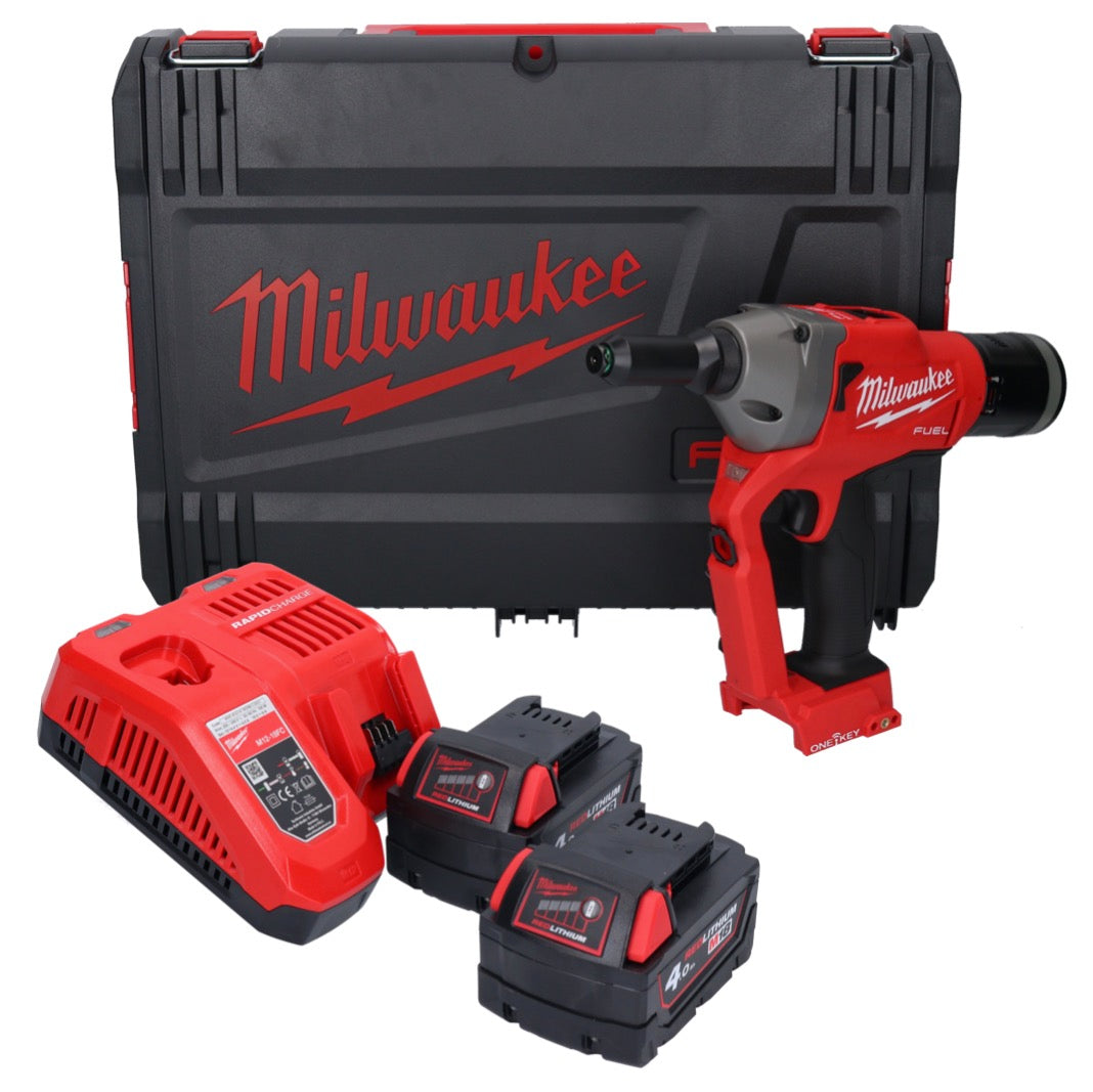 Milwaukee M18 ONEFPRT-402X Akku Blindnietgerät 18 V 20 kN Brushless + 2x Akku 4,0 Ah + Ladegerät + HD Box