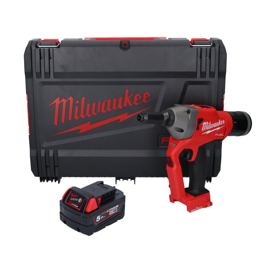 Riveteuse aveugle sur batterie Milwaukee M18 ONEFPRT-501X 18 V 20 kN sans balais + 1x batterie 5,0 Ah + boîtier HD - sans chargeur