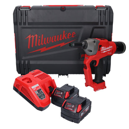 Riveteuse aveugle sur batterie Milwaukee M18 ONEFPRT-502X 18 V 20 kN sans balais + 2x batterie 5,0 Ah + chargeur + boîtier HD