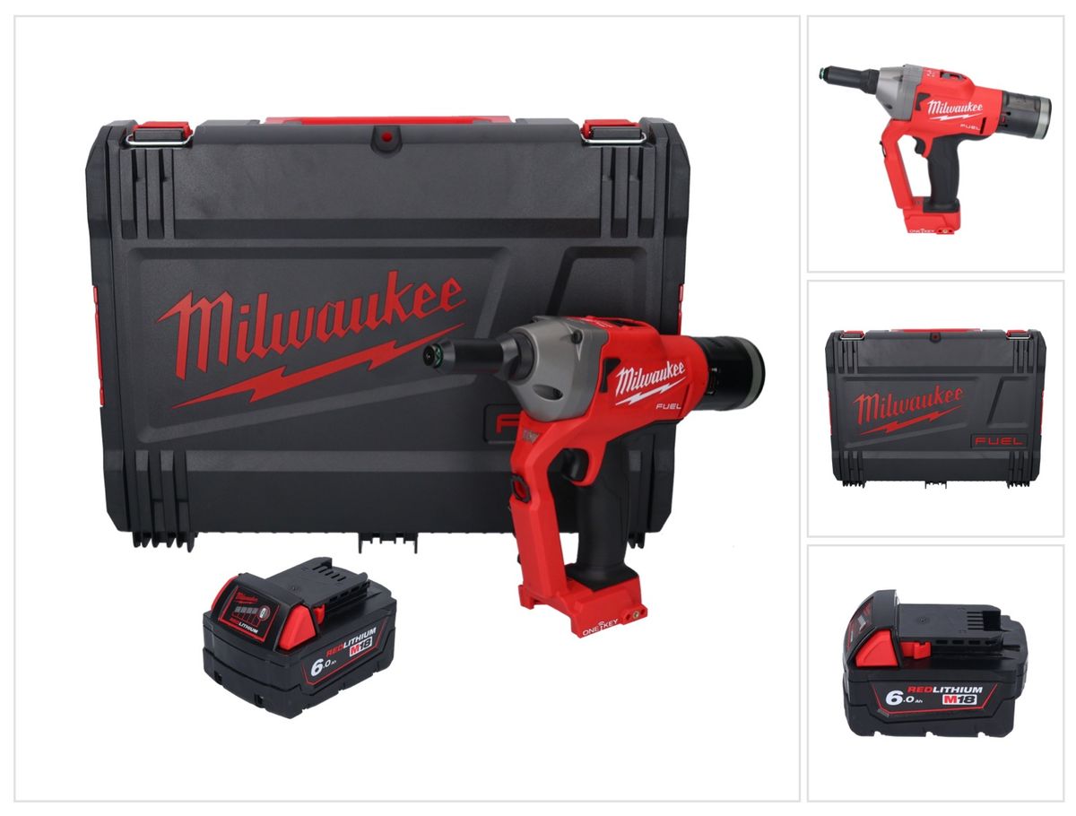 Milwaukee M18 ONEFPRT-601X Akku Blindnietgerät 18 V 20 kN Brushless + 1x Akku 6,0 Ah + HD Box - ohne Ladegerät