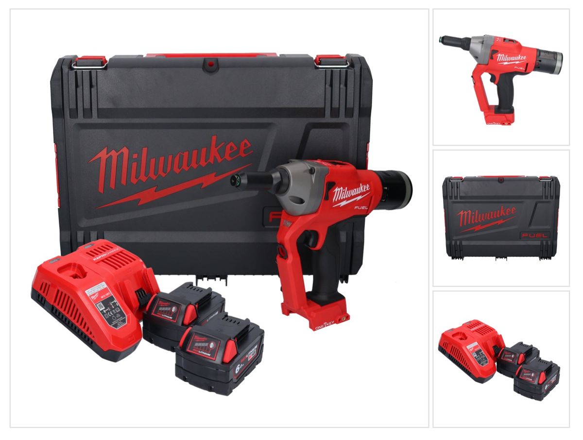 Milwaukee M18 ONEFPRT-602X Akku Blindnietgerät 18 V 20 kN Brushless + 2x Akku 6,0 Ah + Ladegerät + HD Box