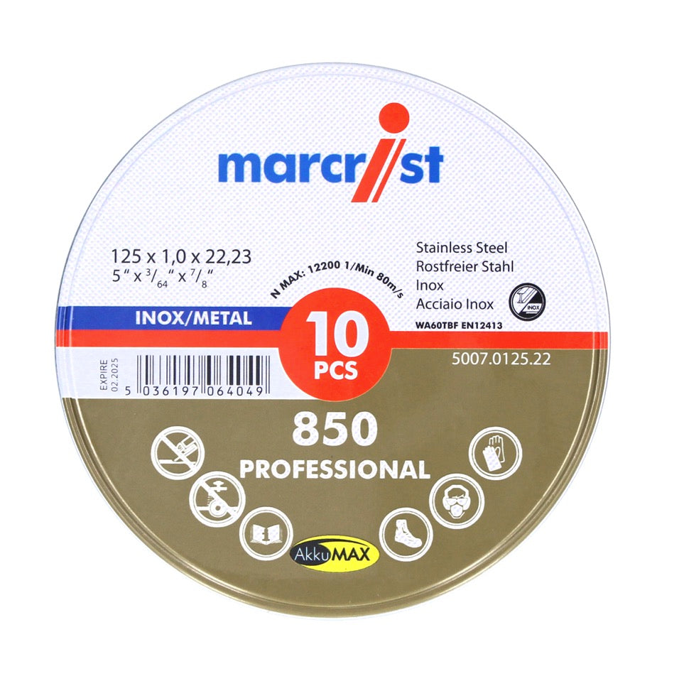 Marcrist 850 Inox Spezial Ultradünn Trennscheibe 10 Stk. 125 x 1,0 x 22,23 mm ( 5007.0125.22-10 ) für Winkelschleifer