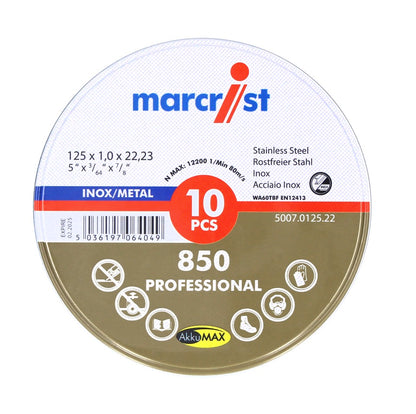 Marcrist 850 Inox Special Disque à tronçonner ultra fin Lot de 10 125 x 1,0 x 22,23 mm (5007.0125.22-10) pour meuleuse d'angle