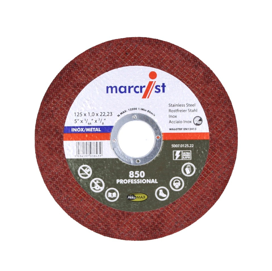 Marcrist 850 Inox Special Disque à tronçonner ultra fin Lot de 10 125 x 1,0 x 22,23 mm (5007.0125.22-10) pour meuleuse d'angle